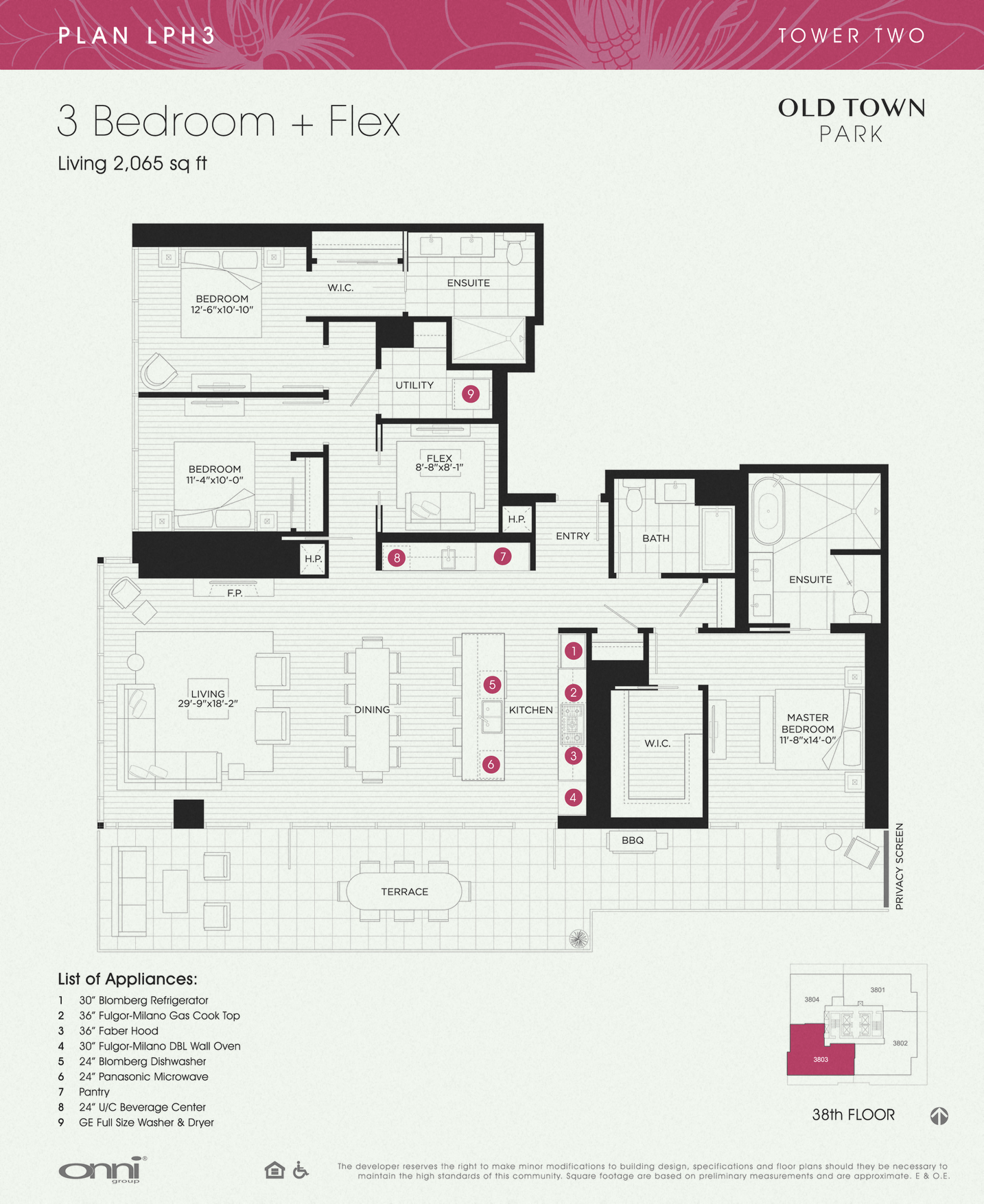 Floor plan for 3 beds, 3 baths, 2065 sqft